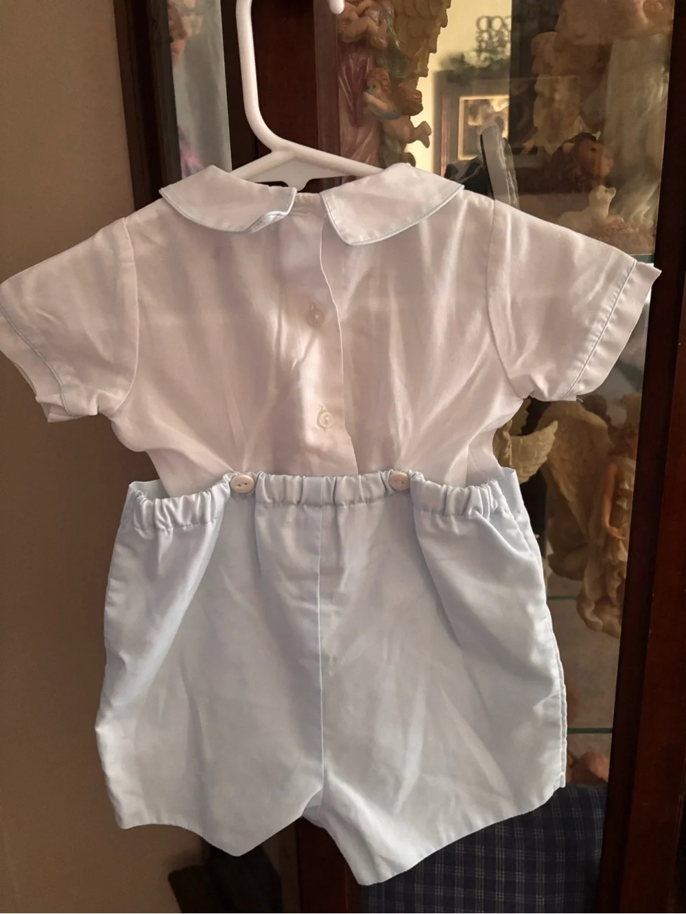 Petit Ami White and Light Blue Smocked One-Piece
